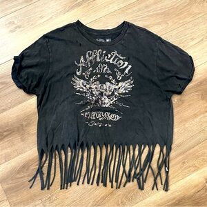 Affliction Washed Vintage Fringe Tee Shirt Cropped